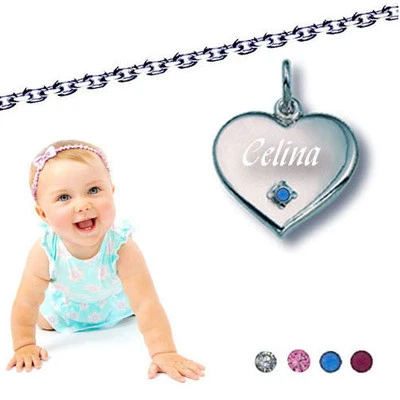 SILBERPOINT TAUFKETTE Herz MIT STEIN, MIT PERSÖNLICHER GRAVUR,SILBER 925