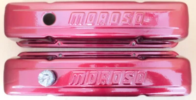 Rare Moroso NOS SB Chevy Valve Covers, Red Powder Coated, Tall, Aluminum, Gasser - Image 1 of 3