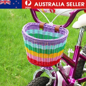 Rainbow Bicycle Front Basket Handwoven Kid Adult Bike Handlebar Carrier Bag Tote - Picture 1 of 10