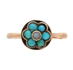 Victorian 14k Rose Gold Turquoise / Glass and Pearl Rosette Ring (#J7076) - Picture 1 of 9