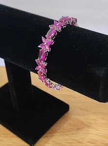 Lab Created Red Ruby Rhodium over Sterling Silver Tennis Bracelet 24.76ctw - Picture 1 of 6