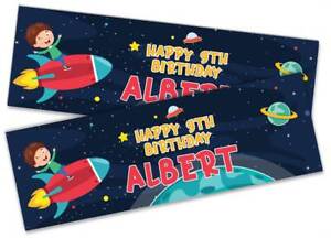 x2 Personalised Birthday Banner Space Design Kids Party Decoration 306
