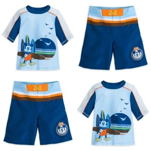 Disney Store Mickey Mouse Swim Trunks & Rash Guard Boys Swimwear Suit Surf NEW - Picture 1 of 4