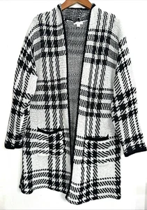 Cato est. 1946 Open Front Cardigan 18/20 Black White Multicolor Flannel Plaid - Picture 1 of 10