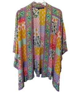 Open Front Floral Cardigan Kimono Patchwork Multicolor Women's Size 1X By Tolani - Picture 1 of 11