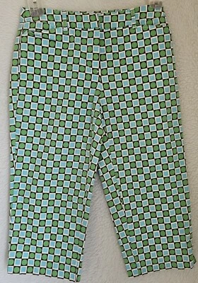 Talbots Womens Capri Pants Size 2P 2 Petite Green Blue Black White Squares - Image 1 of 4