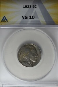 1923  .05   ANACS   VG 10   Buffalo Nickel, Indian Nickel, 5 Cent Piece - Picture 1 of 2