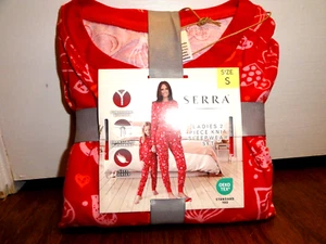 Serra Ladies Lounge Wear Medium Knit Sleep Set Pajamas Red Pink Hearts Size S - Picture 1 of 6