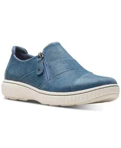 Clarks Women's Caroline Grace Slip On Side Zip Comfort Flats Blue Suede Size 9M - Picture 1 of 6