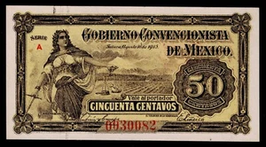 Mexico, Gobierno Convencionista de Mexico, Toluca P.S882 50 Centavos Unc - Picture 1 of 2
