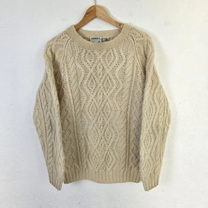 Vintage Currents Jumper Mens Medium Beige Fisherman Aran Handknit Wool Sweater - Picture 1 of 10