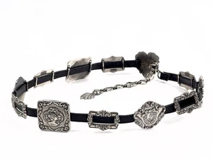 Cinturón de cuero negro mediano vintage 1993 Brighton camafeo concho medallón - Imagen 1 de 10