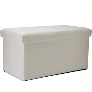 Simplify Faux Leather Double Folding Storage Ottoman in Ivory 30" x 15" x 15" - Picture 1 of 5