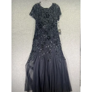 Adrianna Papell Dress Womens 16 Twilight Blue Beaded Gown Godets Evening Formal - Picture 1 of 10