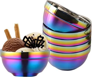 Rainbow Bowl Set of 6, 304 Stainless Steel Dinnerware Metal Double-walled Insula - Picture 1 of 7