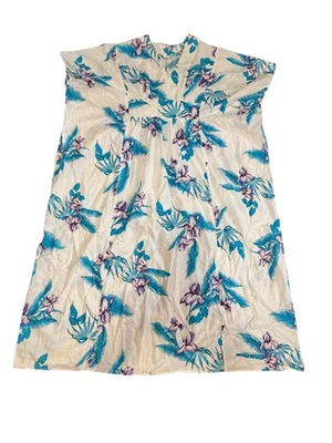 Vestido havaiano vintage OS azul roxo tropical painel floral feito no Havaí - Imagem 1 de 4