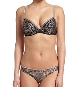 La Perla Feline Chic 36B M Full Cup Bra Thong Set Black Blush - Picture 1 of 3