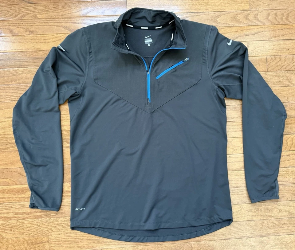 Nike Running Dri-Fit Camisa Para Mujer Grande Gris Agujero para el Pulgar 1/4 Cremallera Bolsillo Gimnasio Foto 1 de 4