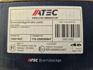 SATZ ATEC BREMSBELÄGE BREMSBELAGSATZ BREMSKLÖTZE FÜR RENAULT LAGUNA 2 - Bild 1 von 3