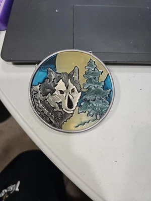 Huskies Wolf Glass Suncatcher (Hecho en Dom Rep), Perro 3 1/2" Radio Foto 1 de 4