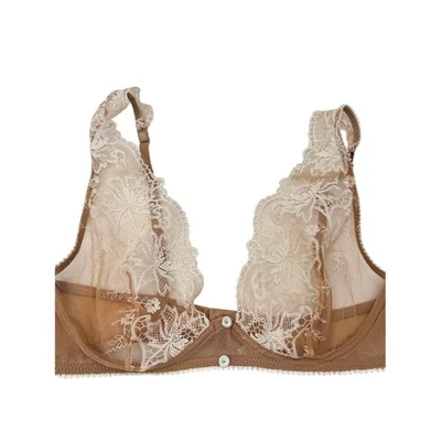 Sujetador Intimissimi Balconette de Encaje Transparente Marrón Tostado Floral Copa Bralette 36C Foto 1 de 4