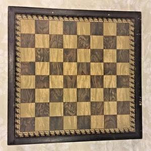 Frühes gerahmtes Spielbrett Schach Dame unter Glas im Rahmen Holz oder Fliesen spielen - Bild 1 von 10