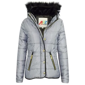 Kids Girls Silver Padded Puffer Jacket Bubble Faux Fur Collar Quilted Warm Coats - Picture 1 of 4