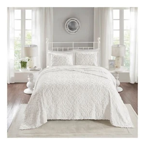 Madison Park White Amber Cotton Chenille Bedspread Set (Full/Queen) New - Picture 1 of 4