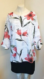 Gorgeous White & Red Floral Short Sleeve Oversize Cotton Top ~ Size L - NEW! - Picture 1 of 4