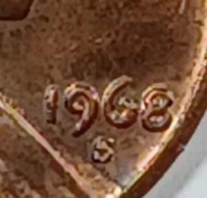 1968 S Lincoln Memorial Cent Penny Doubled Die Date Error Red Repunched Date - Picture 1 of 4