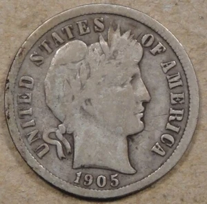 1905-S Barber Dime 10c VG-F as Pictured r - Picture 1 of 2