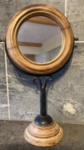 Mirror On Pedestal Stand Vanity Dresser Bathroom Rustic Gothic Wood Black Metal - Picture 1 of 5