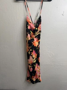 Floral Watercolor Maxi Dress Large –Black Multicolor – Vacation Summer Party NWT - Picture 1 of 2