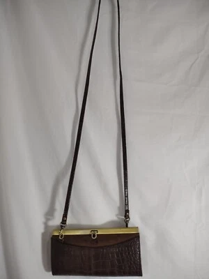 BUXTON NWT Vintage Brown Leather Crock Print Crossbody Wallet/Purse - Image 1 of 4