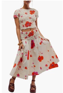 Neu mit Etikett $ 168 Free People Carino zweiteiliges bedrucktes Top und Rock Damen S - Bild 1 von 7