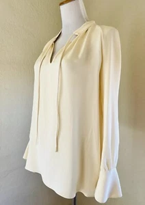 $650 DEREK LAM Sonia Ivory Silk Tie Neck Top Bow Front Tunic Long Sleeve 2 38 S - Picture 1 of 9