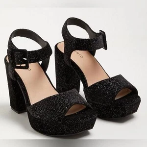 Torrid Plus Size Black Glitter Velvet Platform Block Heel Sandal Size 10.5 WW - Picture 1 of 9