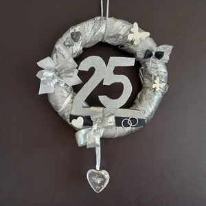 Türkranz für die Silberhochzeit in silber weiß schwarz 25 cm x 62 cm - Bild 1 von 3