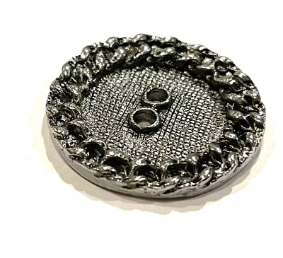 Iron Silver Round Metal 2 Hole Buttons Chain Edge Cross Hatch Heavy 27mm 4 Pcs - Image 1 of 4