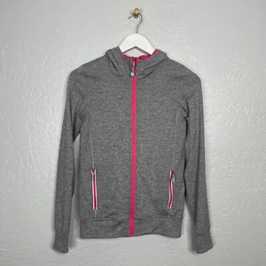 Ivivva Girls 12 Gray Pink Hooded Sweatshirt Reversible Full Zip Pockets - Picture 1 of 14