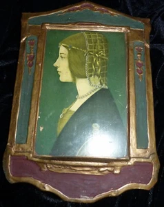 Antique Print Leonardo DaVinci Portrait of a Lady Beatrice d'Este Gesso Frame - Picture 1 of 8