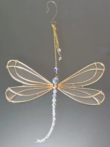 Iridescent Crystal Gold Dragonfly Sun Catcher Suncatcher Window Sun Hanging New - Picture 1 of 3