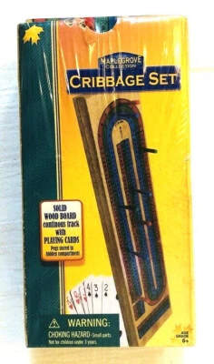 Maple Grove Collection Solid Wood Board Cribbage Set with Playing Cards - New - Image 1 of 2