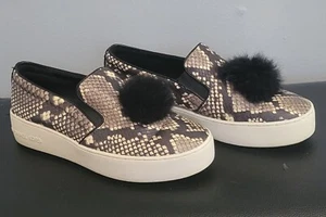 Vintage 90s Michael Kors Womens Loafer Flat Shoes Snakeskin Embossed Fur Sz 6.5 - Picture 1 of 8