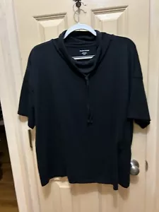 Black Boxy Relaxed Top Tunic Blouse Eileen Fisher XL 1X 2X Cotton Funnel Neck EC - Picture 1 of 6