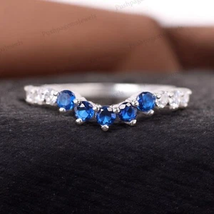 925 Sterling Silver 2.5 mm Round Shape Lab Created Sapphire Band Cubic Zirconia - Picture 1 of 4