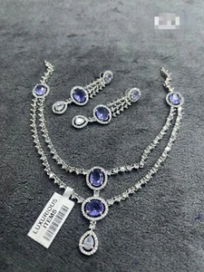Indian Bollywood Style CZ Wedding Silver Plated Choker Necklace Purple Jewelry - Picture 1 of 6