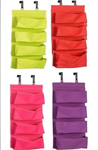 4 TIER POCKET OVER DOOR HANGING STORAGE ORGANIZER SHOES CLOTHES WARDROBE - Picture 1 of 8