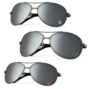 MLB Licensed Silver Mirrored Team Logo Aviator Sunglasses - Picture 1 of 24