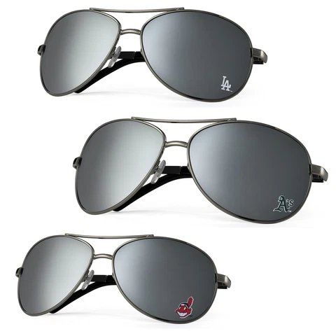MLB Licensed Silver Mirrored Team Logo Aviator Sunglasses Cover